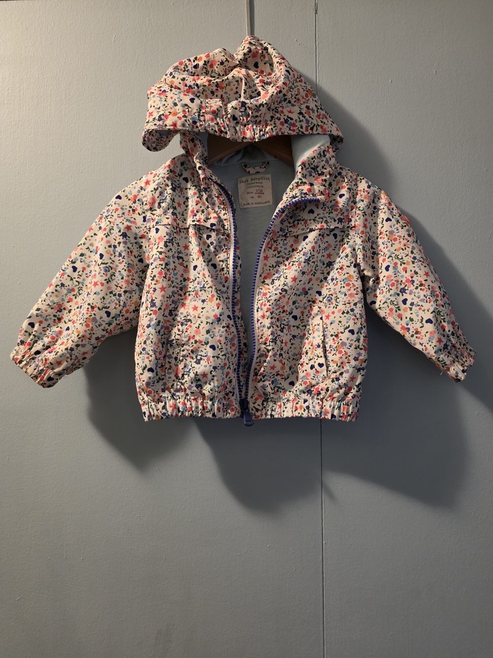 Toddler Floral Hooded Rain Jacket - White with Multicolor Print